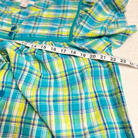Go Softly Patio Women's Sleepwear Dress Green Plaid Short Sleeve Snap Size M - Picture 6 of 11